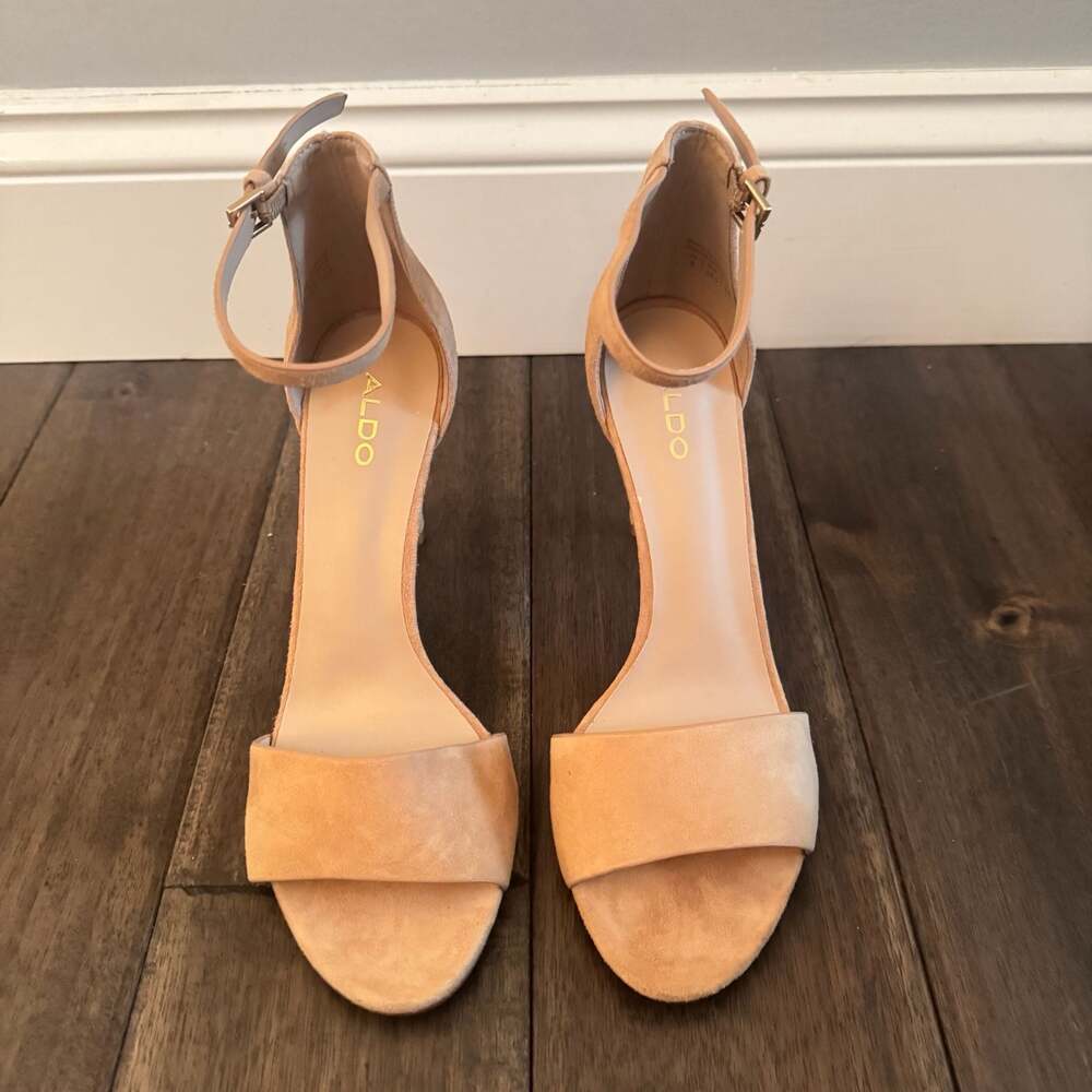 ALDO Nude Suede Ankle Strap Stiletto Heels Size 8